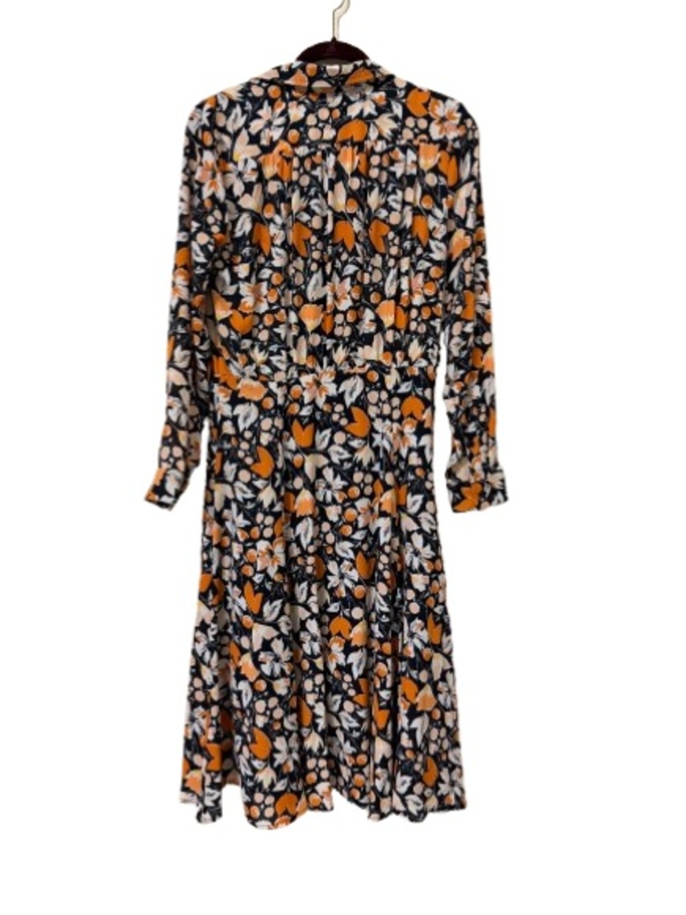Who What Wear Floral Shirt Dress Black Orange Long Sleeve Midi Dress Medium - Picture 5 of 8